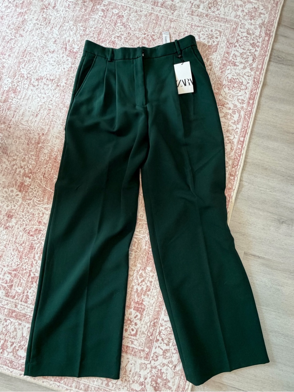ZARA Forest Green Wide-Leg Tailored Trousers